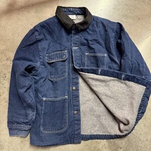 Bob Barker Blues Denim Chore Prison Jacket Mens M Blue Blanket Lined Workwear